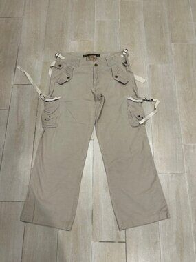 Womens Da-Nang Khaki Flat Front Mid-Rise Corduroy Cargo Style Pants M